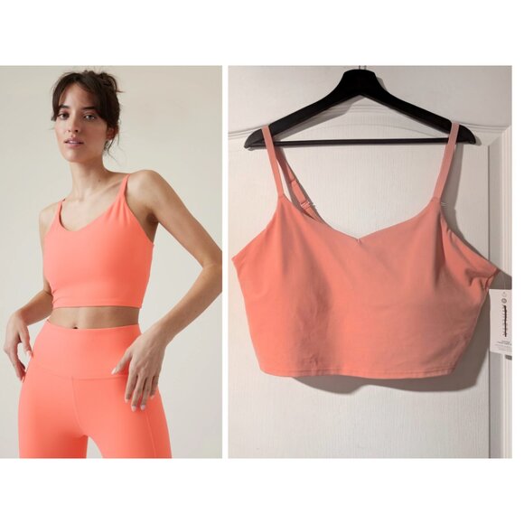Athleta | Elation V-Neck Longline Sports Bra D-DD In Coral Orange - Picture 1 of 16